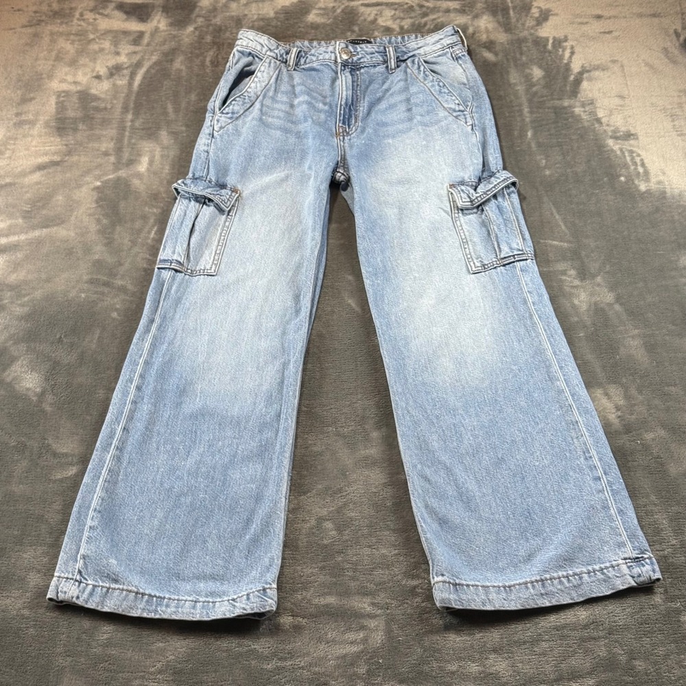 Aeropostale Womens High Rise Wide Leg Cargo Jeans Light Wash Denim Size 8